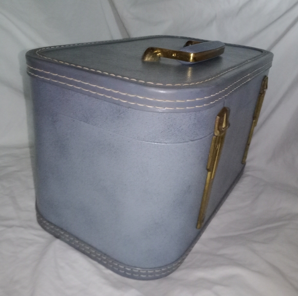 Mid Century Modern MCM Blue Starfrost Train Case Makeup Luggage Retro - Picture 4 of 12